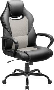 Sedia da ufficio, portata 150 kg. Sedia da gaming in ecopelle. Sedie da ufficio ergonomiche, con braccioli imbottiti, resistenti e ideali come sedia da ufficio, sedia per computer o sedia da gaming, colore grigio