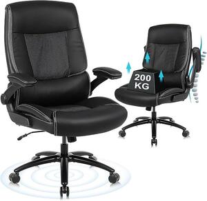 Sedia da ufficio da 200 kg, adatta a persone di corporatura robusta, sedia da ufficio per dirigenti in ecopelle, sedia ergonomica con braccioli regolabili, sedia da scrivania per l'ufficio domestico, colore nero