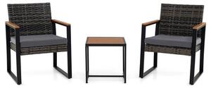 Set di mobili da balcone KOMFOTTEU in rattan sintetico PE, set da giardino composto da 3 pezzi con 2 sedie e un tavolino, set per balcone con cuscini rimovibili, capacità di carico di 150 kg, set di sedute per balcone, terrazza o giardino