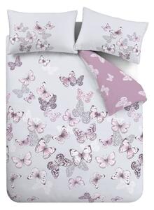Set copripiumino e federa rosa e grigio chiaro per letto matrimoniale e per letto esteso 230x220 cm Scatter Butterfly – Catherine Lansfield