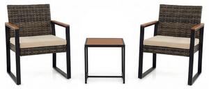 Set di mobili da balcone KOMFOTTEU in rattan sintetico PE, set da giardino composto da 3 pezzi con 2 sedie e un tavolino, set per balcone con cuscini rimovibili, capacità di carico di 150 kg, set di sedute per balcone, terrazza o giardino