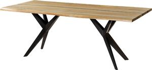 MASSIVMOEBEL24 | Tavolo da pranzo in legno di mango e resina epossidica nera 220x100x76 laccato natur / gambe a stella antracite lucido EPOXY