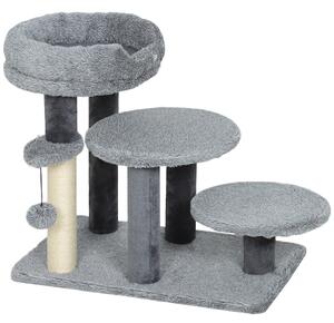 PawHut Tiragraffi e scala per gatti, base ampia, tessuto in peluche, palo graffi in sisal, grigio | Aosom Italy
