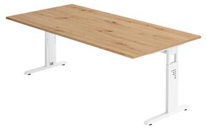 Bümö Scrivania Serie-O - Decorazione: rovere nodoso, dimensioni: 200 x 100 cm, struttura: bianco
