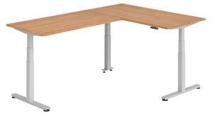 Scrivania angolare bümö regolabile elettricamente in altezza, forma a L - Struttura: argento, decorazione: noce, dimensioni: scrivania angolare 160 x 240 cm