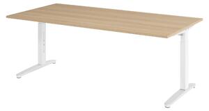 Scrivania bümö serie XB - Dimensioni: 200 x 100 cm, finitura: rovere, struttura: bianco/alluminio lucido