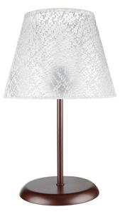 Lampada da tavolo Elva in metallo e paralume tessuto ricamo