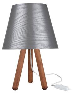 Lampada da tavolo Pino treppiede legno e paralume grigio