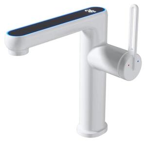 Miscelatore per lavabo da bagno - Rubinetto con LED - Indicatore di temperatura - 2 tipi di getto - Acqua calda/fredda - Miscelatore monocomando - Con tubo da 60 cm - Bianco