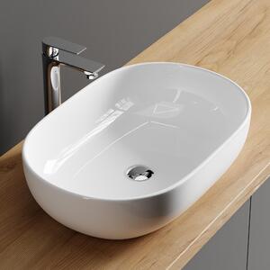 Planetmöbel Aquil Deluxe, lavabo ovale da 60 cm - Bianco lucido | Lavabo da appoggio per bagno e toilette per ospiti