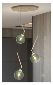 L-LINE SOSPENSIONE ROTONDA 3 LUCI SABBIA CON VETRI VERDI LAMPADINE E27 ORIGINALE E MODERNA