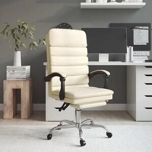 Sedia da ufficio con funzione massaggio, rivestita in ecopelle color crema, regolabile in altezza, girevole, ergonomica, con braccioli, schienale, ruote, ideale per l'ufficio domestico, lo studio, la sala conferenze, capacità di carico: 110 kg