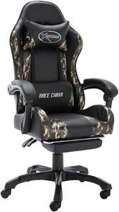 Sedia da gaming con poggiapiedi, in ecopelle, nera e con motivo camouflage. Sedia da ufficio ergonomica, girevole e regolabile in altezza, con braccioli imbottiti e poggiatesta, ideale per l'ufficio domestico e il gaming