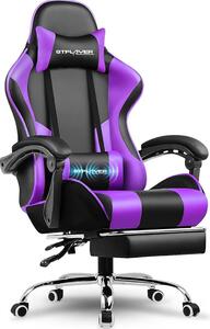 Sedia da gaming, sedia da ufficio, sedia ergonomica per PC, poltrona da gaming con supporto lombare massaggiante, sedie da lavoro con poggiapiedi e poggiatesta, in ecopelle color viola