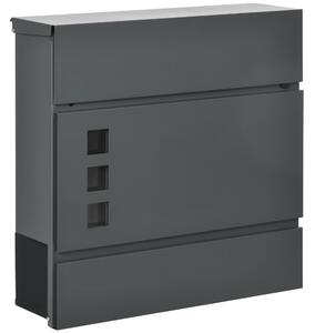 HOMCOM Cassetta Postale in Acciaio Zincato con 3 Fessure e 2 Chiavi di Sicurezza, 37x10.5x37 cm, Grigio|Aosom