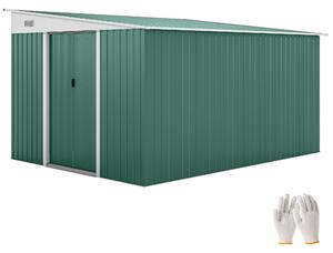 Casetta Box da Giardino Porta Attrezzi 345x280,5x169-201cm con Porte Scorrevoli in Acciaio Verde