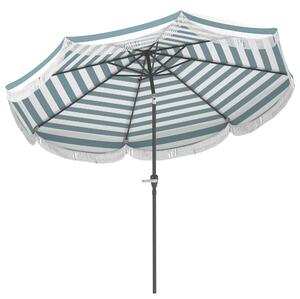 Outsunny Ombrellone da giardino 2,7 m, inclinabile UPF 30+ con manovella, 8 stecche, Azzurro chiaro e bianco | Aosom Italy