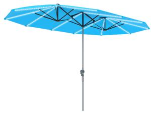 Outsunny Doppio ombrellone con luci solari, alluminio, poliestere, protezione UPF50+, resistente ai raggi UV, Blu | Aosom Italy