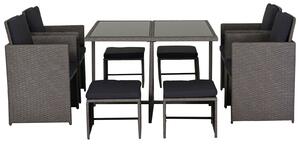 Outsunny Set Mobili da Giardino Esterno Tavolo con 4 Sedie 4 Poggiapiedi 9pz Rattan Grigio|Aosom