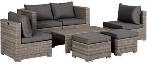 Outsunny Salotto da Esterno in Rattan PE da 8 Pezzi, Set Mobili da Giardino Salvaspazio con Poltrone, Tavolini e Sgabelli, Grigio|Aosom