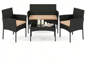 Set da giardino KOMFOTTEU, composto da 4 pezzi: un tavolino in vetro, 2 sedie e una panca. Set di sedute da esterno in rattan con struttura in metallo, dotato di cuscini imbottiti. Ideale per terrazzi, balconi, giardini e piscine