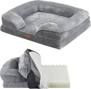Juskys letto per cani Sheena M ortopedico, lavabile e antiscivolo - 72 x 60 x 17 cm - divano per cani fluffy grigio - letto per animali divano per cani