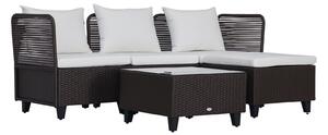 Outsunny Set Mobili da Giardino 5 Pezzi Tavolino con Piano in Vetro Temperato Rattan 3 Poltrone 1 Poggiapiedi 1 in Alluminio, Rattan|Aosom