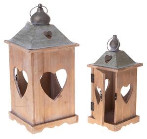 Set 2 Lanterne con Cuore in Legno e Metallo