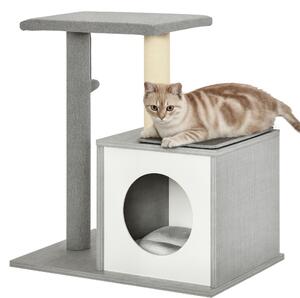 Pawhut Albero Tiragraffi per Gatti con Cuccia, Colonna in Corda Sisal e Palla Sospesa Grigio|Aosom