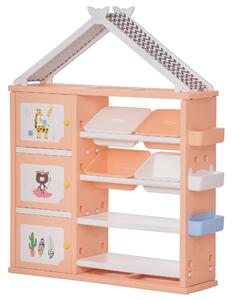 HOMCOM Armadio Cameretta, Mobile Portagiochi con 4 Contenitori, 3 Armadietti e Mensole in PE Arancione, 128x34x155cm|Aosom