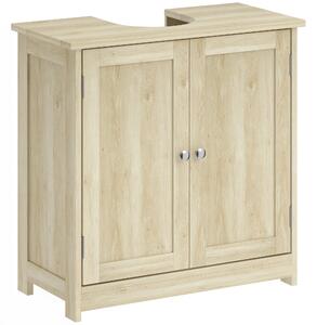Mobile Sottolavabo 60x30x60 cm a 2 Ante con Ripiano Regolabile e Intaglio a U Rovere