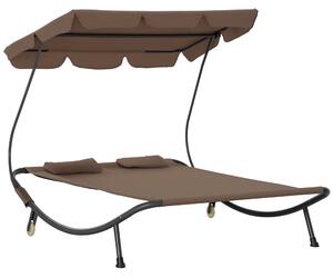 Outsunny Lettino Matrimoniale 2 Posti Parasole Regolabile da Esterno e Giardino 200x170 x134cm Marrone|Aosom