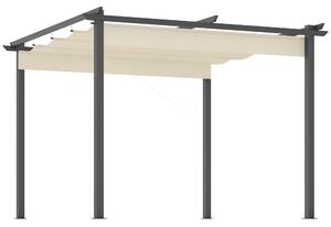 Outsunny Pergola da Giardino 2.95x2.95m in Alluminio con Copertura in PA e Tettuccio Rettrattile, Bianco crema e Nero|Aosom