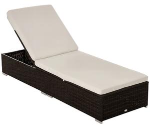 Outsunny Lettino Prendisole in Rattan PE con Schienale Reclinabile su 5 Posizioni, 195x68x30cm, Marrone|Aosom
