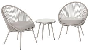 Outsunny Mobili da Giardino in Rattan Sintetico, Set 3 Pezzi Tavolino e Sedie da Giardino ed Esterno, Bianco Crema|Aosom