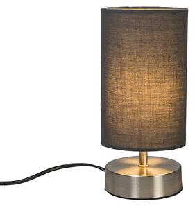 QAZQA - Lampada da tavolo moderna grigia con accenti in acciaio, argento e nichel opaco - Milo 2 - Soggiorno - Camera da letto - Lampada da comodino - Cilindro in acciaio - Forma rotonda - Compatibile con lampadine LED E14