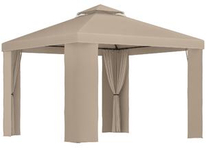 Outsunny Gazebo da Giardino 3x3m in Metallo con Zanzariera e Tetto a 2 Livelli in Poliestere Cachi|Aosom