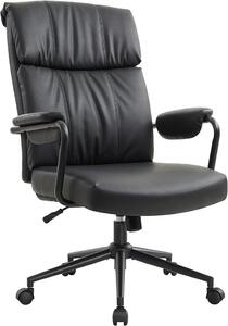 Sedia da ufficio vintage, poltrona da ufficio con supporto lombare, schienale alto, regolabile in altezza, ergonomica, rivestita in ecopelle, ideale per ufficio o soggiorno (nera)