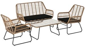 Outsunny Set Mobili Giardino Rattan PE, 2 Poltrone + Divanetto + Tavolino Vetro, Per Terrazzi e Giardini Accoglienti|Aosom