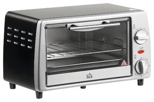HOMCOM Fornetto Elettrico 10L Temperatura Regolabile e Timer, Griglia e Teglia Incluse, 36.5x26x22cm, Argento Nero|Aosom
