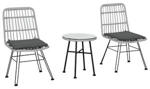 Outsunny Set Tavolino e Sedie da Giardino 3 Pezzi in Rattan PE e Acciaio, Design Moderno per Esterni e Bistrò - Grigio|Aosom