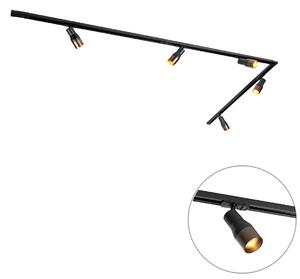 Sistema di illuminazione a binario moderno con 5 faretti nero con bronzo scuro 1 fase - Iconic Kohua