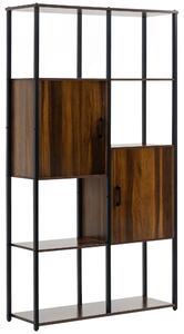 HOMCOM Libreria Nero Marrone 4 Ripiani 2 Armadietti, Stile Industriale, Design Elegante per Soggiorno, 90x30x159.5cm|Aosom