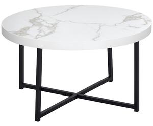 HOMCOM Tavolino da Caffè Rotondo con Piano Effetto Marmo in MDF e Gambe in Metallo, Φ80x45 cm, Bianco|Aosom
