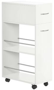 HOMCOM Carrello da Cucina in Truciolato e Acciaio Inox con 2 Ripiani Aperti, Cassetto Estraibile e Parapetti Anticaduta, 25x50x85 cm, Bianco|Aosom