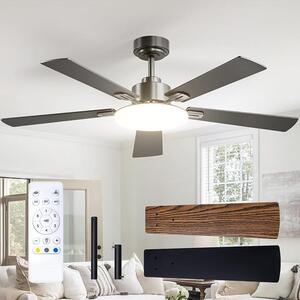 Ventilatore a soffitto da 132 cm con illuminazione e telecomando, motore DC silenzioso, 5 pale, 6 velocità, 3 temperature di colore, timer e funzione inverno/estate, ideale per la camera da letto (colore: nero)
