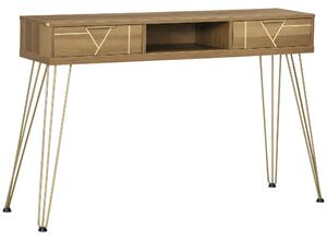 HOMCOM Tavolo Consolle in Truciolato e Acciaio per Ingresso e Soggiorno con Piano d'Appoggio, Ripiano Aperto e 2 Cassetti, 120x29x79 cm, Bronzo|Aosom