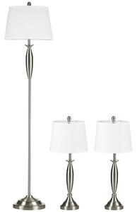 HOMCOM Set con Lampada da Terra e Lampada da Tavolo in Acciaio e Tessuto, Bianco e Argento|Aosom
