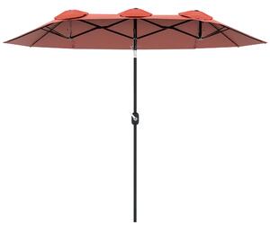 Outsunny Ombrellone da Giardino Doppio Inclinabile con Apertura a Manovella, Copertura con Prese d'Aria e 12 Stecche, 285x147x227cm, Rosso|Aosom