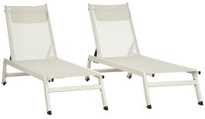 Outsunny Chaise Longue Lettino Prendisole in Alluminio e Poliestere, Set 2 Pezzi Beige da Giardino con 5 Livelli di Reclinazione, 55x195x30 cm|Aosom